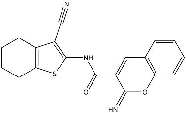 N-(3-cyano-4,5,6,7-tetrahydro-1-benzothiophen-2-yl)-2-iminochromene-3-carboxamide 化学構造式