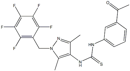 1-(3-acetylphenyl)-3-[3,5-dimethyl-1-[(2,3,4,5,6-pentafluorophenyl)methyl]pyrazol-4-yl]thiourea 化学構造式