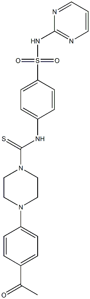 4-(4-acetylphenyl)-N-[4-(pyrimidin-2-ylsulfamoyl)phenyl]piperazine-1-carbothioamide 化学構造式