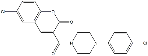 6-chloro-3-[4-(4-chlorophenyl)piperazine-1-carbonyl]chromen-2-one 化学構造式