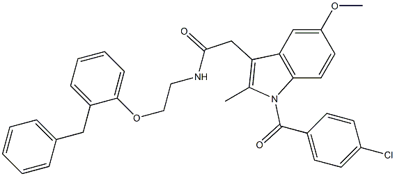 N-[2-(2-benzylphenoxy)ethyl]-2-[1-(4-chlorobenzoyl)-5-methoxy-2-methylindol-3-yl]acetamide 化学構造式