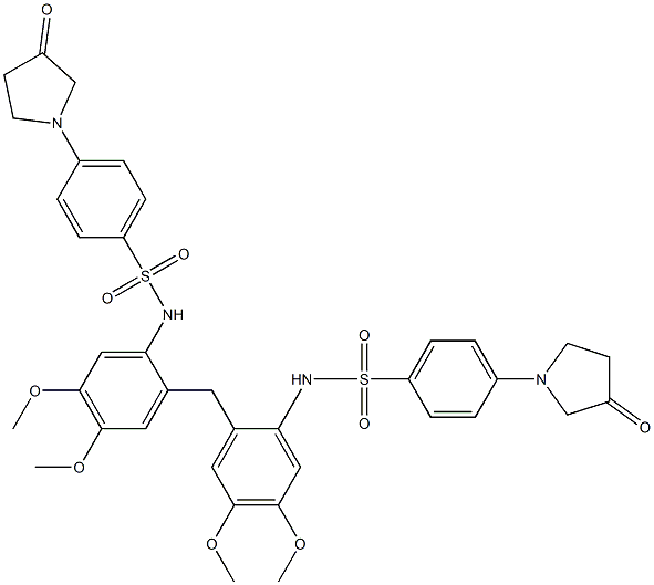 N-[2-[[4,5-dimethoxy-2-[[4-(3-oxopyrrolidin-1-yl)phenyl]sulfonylamino]phenyl]methyl]-4,5-dimethoxyphenyl]-4-(3-oxopyrrolidin-1-yl)benzenesulfonamide Struktur