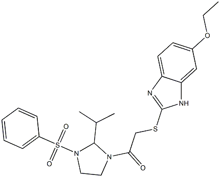 1-[3-(benzenesulfonyl)-2-propan-2-ylimidazolidin-1-yl]-2-[(6-ethoxy-1H-benzimidazol-2-yl)sulfanyl]ethanone