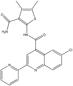 N-(3-carbamoyl-4,5-dimethylthiophen-2-yl)-6-chloro-2-pyridin-2-ylquinoline-4-carboxamide 化学構造式