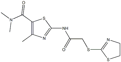 2-[[2-(4,5-dihydro-1,3-thiazol-2-ylsulfanyl)acetyl]amino]-N,N,4-trimethyl-1,3-thiazole-5-carboxamide 化学構造式