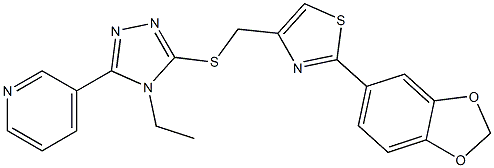 2-(1,3-benzodioxol-5-yl)-4-[(4-ethyl-5-pyridin-3-yl-1,2,4-triazol-3-yl)sulfanylmethyl]-1,3-thiazole 化学構造式
