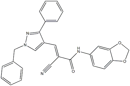 (E)-N-(1,3-benzodioxol-5-yl)-3-(1-benzyl-3-phenylpyrazol-4-yl)-2-cyanoprop-2-enamide Structure