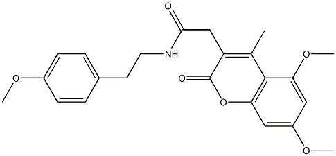 2-(5,7-dimethoxy-4-methyl-2-oxochromen-3-yl)-N-[2-(4-methoxyphenyl)ethyl]acetamide 化学構造式