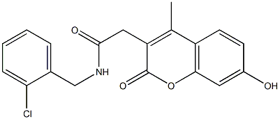 N-[(2-chlorophenyl)methyl]-2-(7-hydroxy-4-methyl-2-oxochromen-3-yl)acetamide 化学構造式