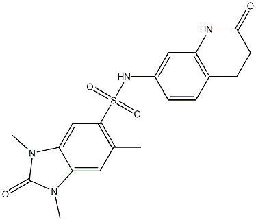 1,3,6-trimethyl-2-oxo-N-(2-oxo-3,4-dihydro-1H-quinolin-7-yl)benzimidazole-5-sulfonamide 化学構造式