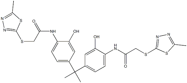 N-[2-hydroxy-4-[2-[3-hydroxy-4-[[2-[(5-methyl-1,3,4-thiadiazol-2-yl)sulfanyl]acetyl]amino]phenyl]propan-2-yl]phenyl]-2-[(5-methyl-1,3,4-thiadiazol-2-yl)sulfanyl]acetamide,,结构式