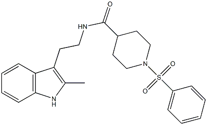 1-(benzenesulfonyl)-N-[2-(2-methyl-1H-indol-3-yl)ethyl]piperidine-4-carboxamide 化学構造式