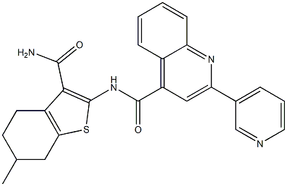 N-(3-carbamoyl-6-methyl-4,5,6,7-tetrahydro-1-benzothiophen-2-yl)-2-pyridin-3-ylquinoline-4-carboxamide Struktur