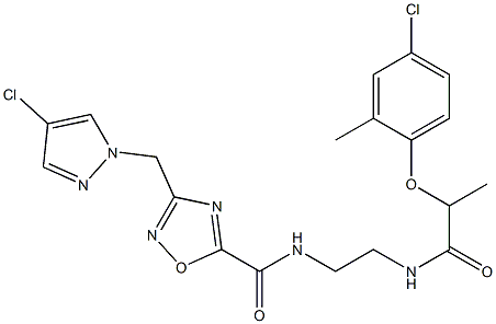 N-[2-[2-(4-chloro-2-methylphenoxy)propanoylamino]ethyl]-3-[(4-chloropyrazol-1-yl)methyl]-1,2,4-oxadiazole-5-carboxamide Structure