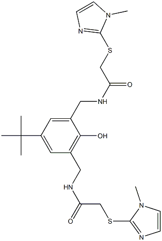 N-[[5-tert-butyl-2-hydroxy-3-[[[2-(1-methylimidazol-2-yl)sulfanylacetyl]amino]methyl]phenyl]methyl]-2-(1-methylimidazol-2-yl)sulfanylacetamide Structure