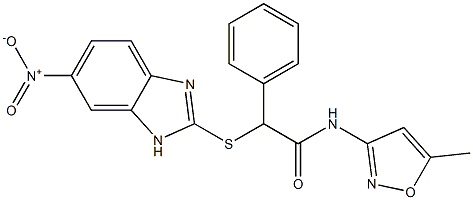 N-(5-methyl-1,2-oxazol-3-yl)-2-[(6-nitro-1H-benzimidazol-2-yl)sulfanyl]-2-phenylacetamide 化学構造式