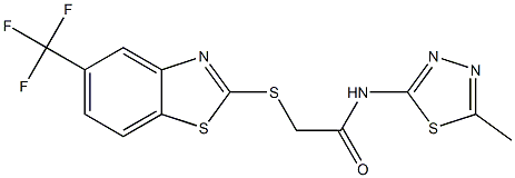 N-(5-methyl-1,3,4-thiadiazol-2-yl)-2-[[5-(trifluoromethyl)-1,3-benzothiazol-2-yl]sulfanyl]acetamide,,结构式