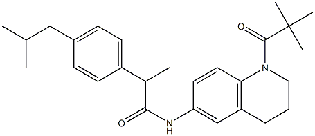 N-[1-(2,2-dimethylpropanoyl)-3,4-dihydro-2H-quinolin-6-yl]-2-[4-(2-methylpropyl)phenyl]propanamide 结构式