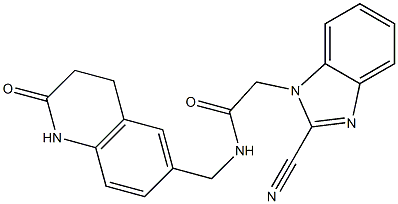 2-(2-cyanobenzimidazol-1-yl)-N-[(2-oxo-3,4-dihydro-1H-quinolin-6-yl)methyl]acetamide,,结构式