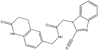 2-(2-cyanobenzimidazol-1-yl)-N-[(2-oxo-3,4-dihydro-1H-quinolin-6-yl)methyl]acetamide 化学構造式