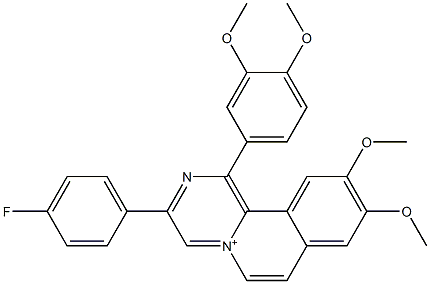 1-(3,4-dimethoxyphenyl)-3-(4-fluorophenyl)-9,10-dimethoxypyrazino[2,1-a]isoquinolin-5-ium Struktur