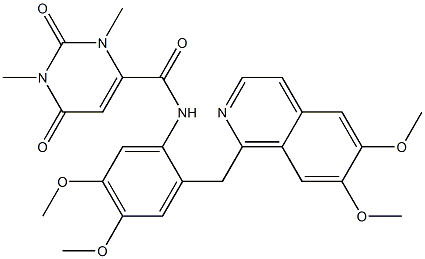 N-[2-[(6,7-dimethoxyisoquinolin-1-yl)methyl]-4,5-dimethoxyphenyl]-1,3-dimethyl-2,6-dioxopyrimidine-4-carboxamide,,结构式