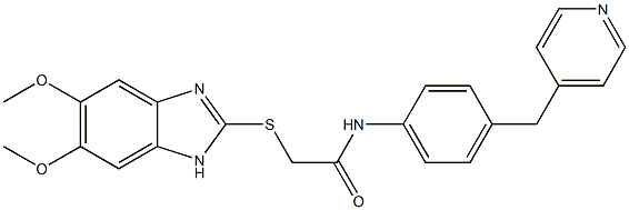 2-[(5,6-dimethoxy-1H-benzimidazol-2-yl)sulfanyl]-N-[4-(pyridin-4-ylmethyl)phenyl]acetamide Structure