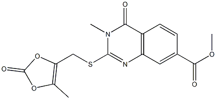 methyl 3-methyl-2-[(5-methyl-2-oxo-1,3-dioxol-4-yl)methylsulfanyl]-4-oxoquinazoline-7-carboxylate 结构式
