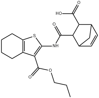 2-[(3-propoxycarbonyl-4,5,6,7-tetrahydro-1-benzothiophen-2-yl)carbamoyl]bicyclo[2.2.1]hept-5-ene-3-carboxylic acid Structure