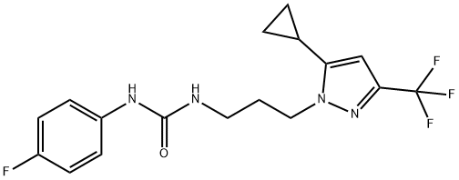 1-[3-[5-cyclopropyl-3-(trifluoromethyl)pyrazol-1-yl]propyl]-3-(4-fluorophenyl)urea 结构式