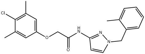 2-(4-chloro-3,5-dimethylphenoxy)-N-[1-[(2-methylphenyl)methyl]pyrazol-3-yl]acetamide Structure