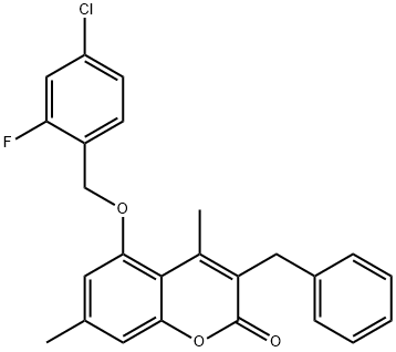 3-benzyl-5-[(4-chloro-2-fluorophenyl)methoxy]-4,7-dimethylchromen-2-one Structure