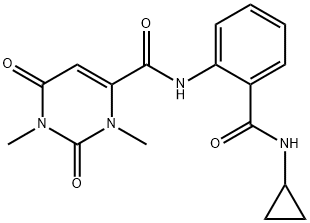 N-[2-(cyclopropylcarbamoyl)phenyl]-1,3-dimethyl-2,6-dioxopyrimidine-4-carboxamide 化学構造式