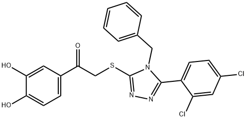 2-[[4-benzyl-5-(2,4-dichlorophenyl)-1,2,4-triazol-3-yl]sulfanyl]-1-(3,4-dihydroxyphenyl)ethanone 结构式