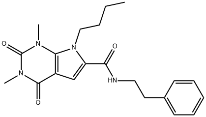 7-butyl-1,3-dimethyl-2,4-dioxo-N-(2-phenylethyl)pyrrolo[2,3-d]pyrimidine-6-carboxamide 结构式