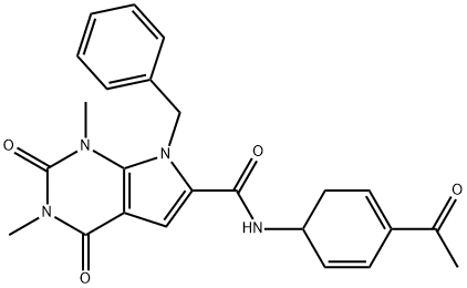 N-(4-acetylcyclohexa-2,4-dien-1-yl)-7-benzyl-1,3-dimethyl-2,4-dioxopyrrolo[2,3-d]pyrimidine-6-carboxamide Structure