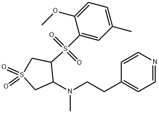 4-(2-methoxy-5-methylphenyl)sulfonyl-N-methyl-1,1-dioxo-N-(2-pyridin-4-ylethyl)thiolan-3-amine Struktur