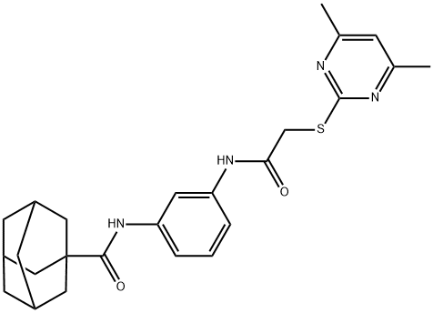 N-[3-[[2-(4,6-dimethylpyrimidin-2-yl)sulfanylacetyl]amino]phenyl]adamantane-1-carboxamide,1071398-81-6,结构式