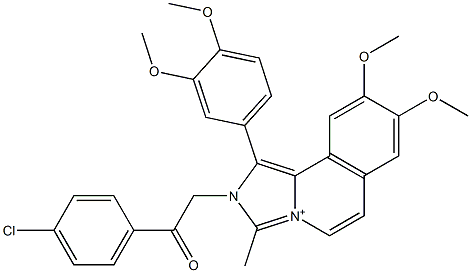 1-(4-chlorophenyl)-2-[1-(3,4-dimethoxyphenyl)-8,9-dimethoxy-3-methylimidazo[5,1-a]isoquinolin-4-ium-2-yl]ethanone Struktur