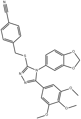 4-[[4-(1,3-benzodioxol-5-yl)-5-(3,4,5-trimethoxyphenyl)-1,2,4-triazol-3-yl]sulfanylmethyl]benzonitrile 化学構造式