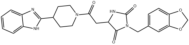 5-[2-[4-(1H-benzimidazol-2-yl)piperidin-1-yl]-2-oxoethyl]-3-(1,3-benzodioxol-5-ylmethyl)imidazolidine-2,4-dione Structure