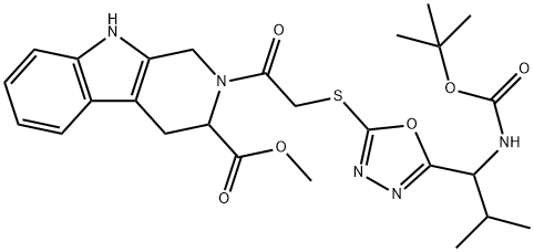 methyl 2-[2-[[5-[2-methyl-1-[(2-methylpropan-2-yl)oxycarbonylamino]propyl]-1,3,4-oxadiazol-2-yl]sulfanyl]acetyl]-1,3,4,9-tetrahydropyrido[3,4-b]indole-3-carboxylate 结构式