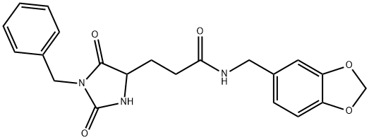 N-(1,3-benzodioxol-5-ylmethyl)-3-(1-benzyl-2,5-dioxoimidazolidin-4-yl)propanamide Struktur