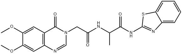 N-(1,3-benzothiazol-2-yl)-2-[[2-(6,7-dimethoxy-4-oxoquinazolin-3-yl)acetyl]amino]propanamide 结构式