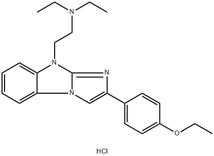 2-[2-(4-ethoxyphenyl)imidazo[1,2-a]benzimidazol-4-yl]-N,N-diethylethanamine dihydrochloride 化学構造式