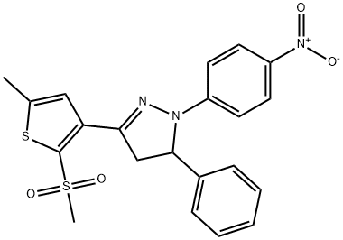 5-(5-methyl-2-methylsulfonylthiophen-3-yl)-2-(4-nitrophenyl)-3-phenyl-3,4-dihydropyrazole Struktur