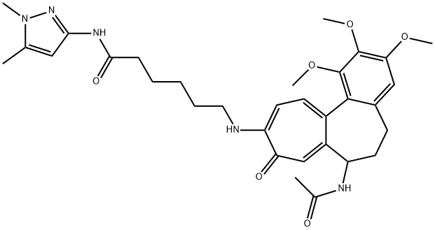 6-[(7-acetamido-1,2,3-trimethoxy-9-oxo-6,7-dihydro-5H-benzo[a]heptalen-10-yl)amino]-N-(1,5-dimethylpyrazol-3-yl)hexanamide Struktur