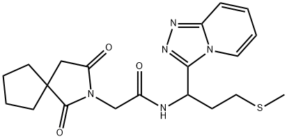 2-(1,3-dioxo-2-azaspiro[4.4]nonan-2-yl)-N-[3-methylsulfanyl-1-([1,2,4]triazolo[4,3-a]pyridin-3-yl)propyl]acetamide Structure