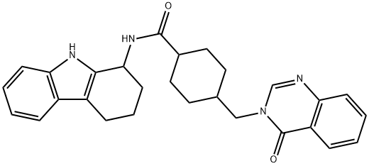 4-[(4-oxoquinazolin-3-yl)methyl]-N-(2,3,4,9-tetrahydro-1H-carbazol-1-yl)cyclohexane-1-carboxamide Struktur