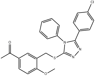 1-[3-[[5-(4-chlorophenyl)-4-phenyl-1,2,4-triazol-3-yl]sulfanylmethyl]-4-methoxyphenyl]ethanone Struktur